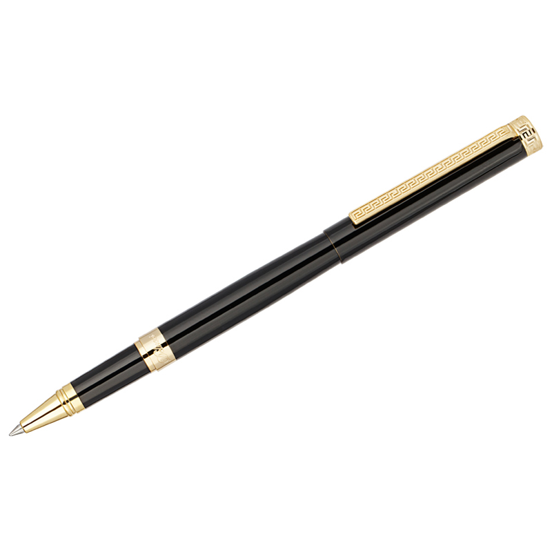 Ручка-роллер Delucci Classico черная, 0,6мм, корпус черный/золото, подарочная упаковка