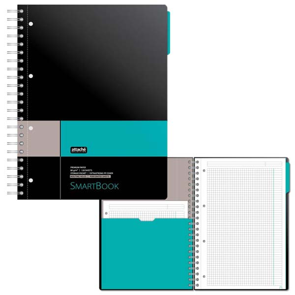 Бизнес-тетрадь Attache Selection Smartbook А4 120 листов серая/бирюзовая в клетку 1 разделитель на спирали