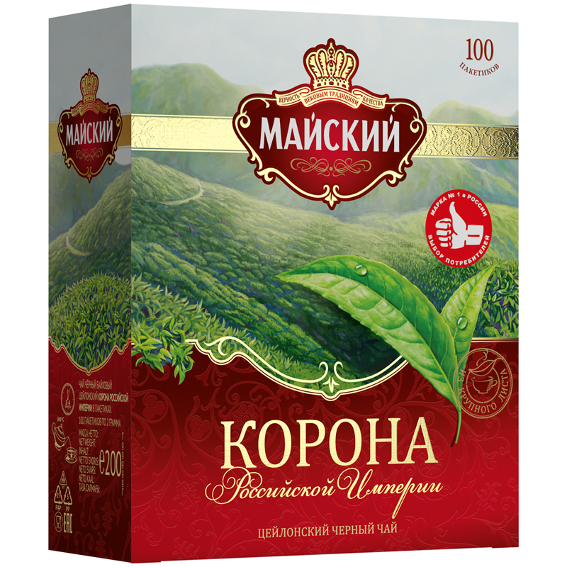 Чай Майский "Корона Российской Империи", черный, 100 пакетиков по 2г