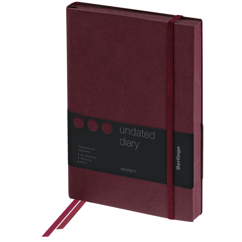 Ежедневник недатир. A5, 136л., кожзам, Berlingo Western, с резинкой, коричневый