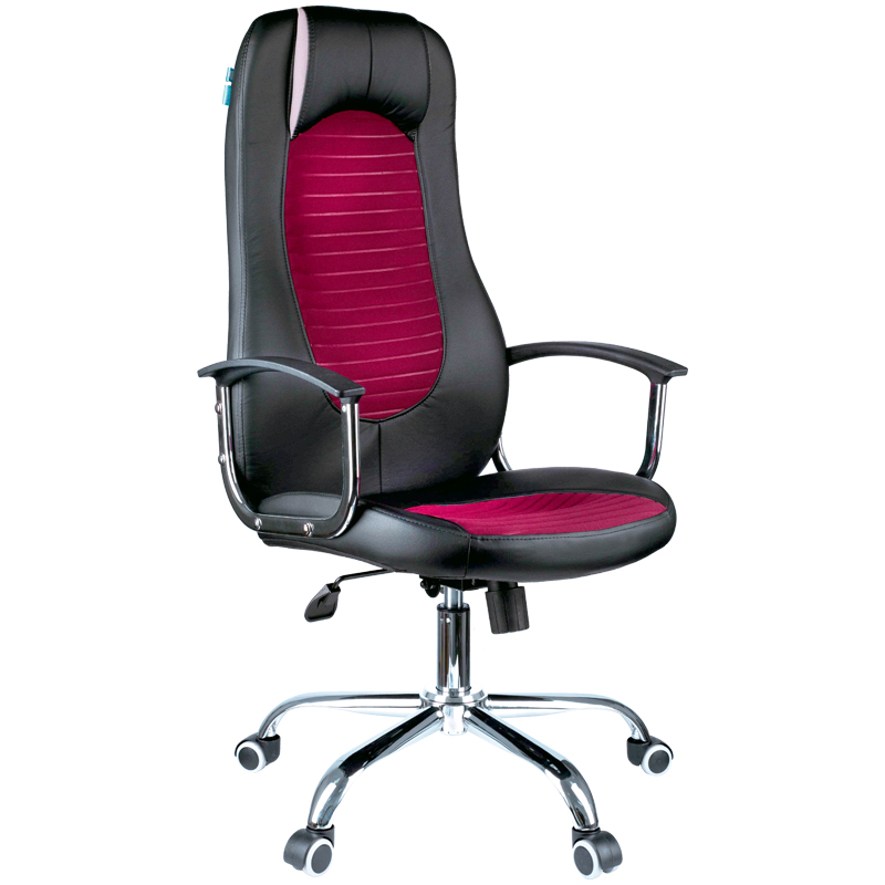 Кресло руководителя Helmi HL-E93 Fitness, экокожа черная/ткань S бордо, хром, мех. качания Люкс