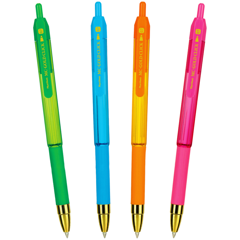 Ручка шариковая автоматическая MunHwa MC Gold Click синяя, 0,7мм, грип, штрих-код, корпус ассорти