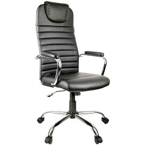 Кресло руководителя Helmi HL-E25 Intelligent, экокожа черная, подголовник, хром