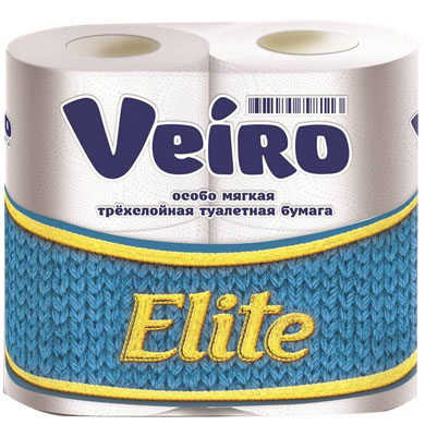 Бумага туалетная Veiro Elite 3-х слойн., 4шт., тиснение, белая