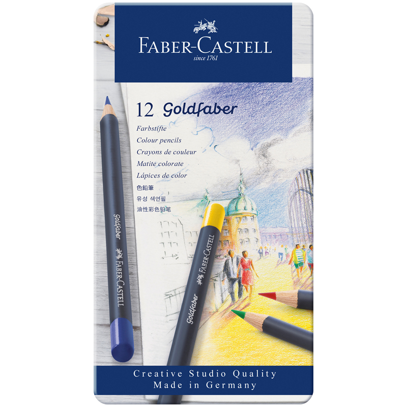 Карандаши цветные Faber-Castell Goldfaber 12цв., круглые, заточен., метал. коробка