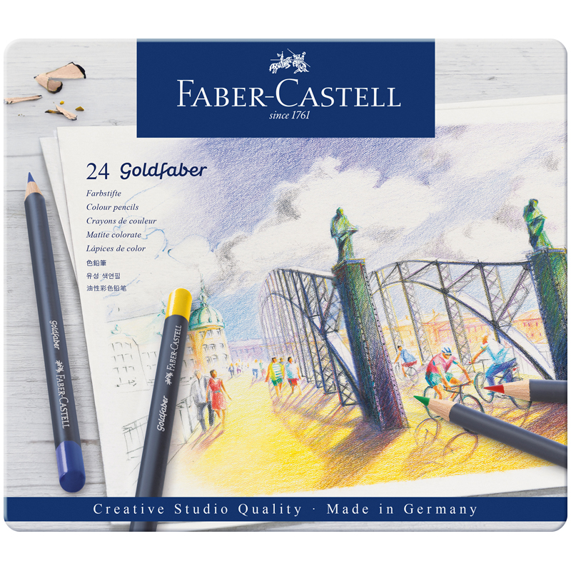 Карандаши цветные Faber-Castell Goldfaber 24цв., круглые, заточен., метал. коробка