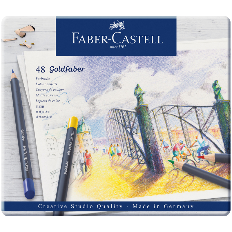 Карандаши цветные Faber-Castell Goldfaber 48цв., круглые, заточен., метал. коробка