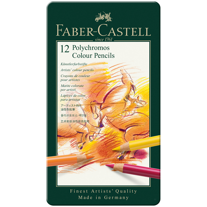 Карандаши цветные художественные Faber-Castell Polychromos 12цв., заточен., метал. коробка