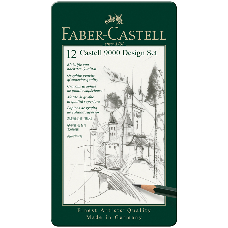 Набор карандашей ч/г Faber-Castell Castell 9000 Design Set, 12шт., 5H-5B, заточен., метал. кор.
