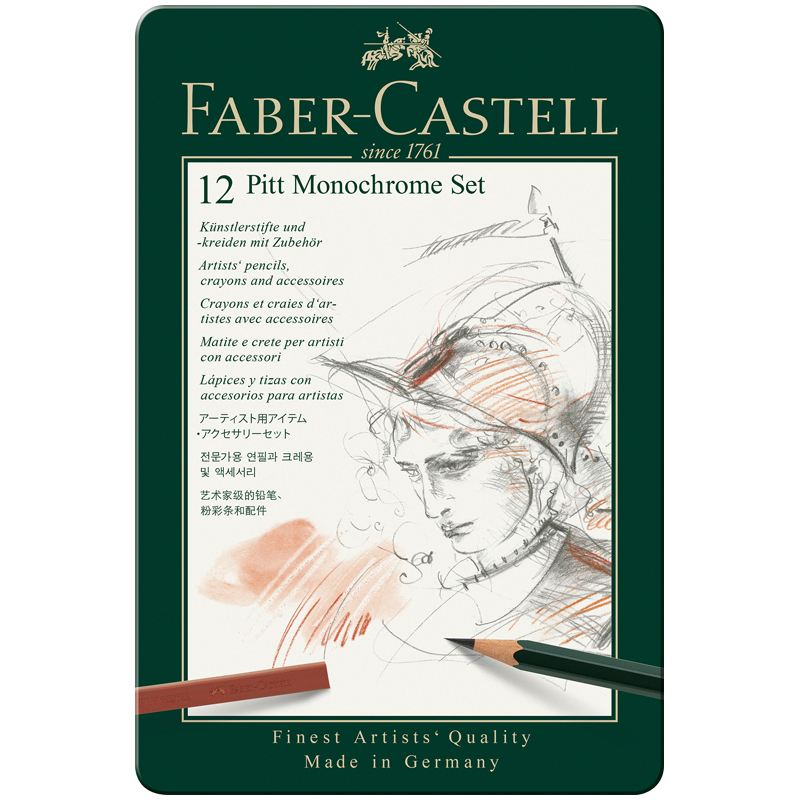 Набор художественных изделий Faber-Castell Pitt Monochrome, 12 предметов, метал. кор.