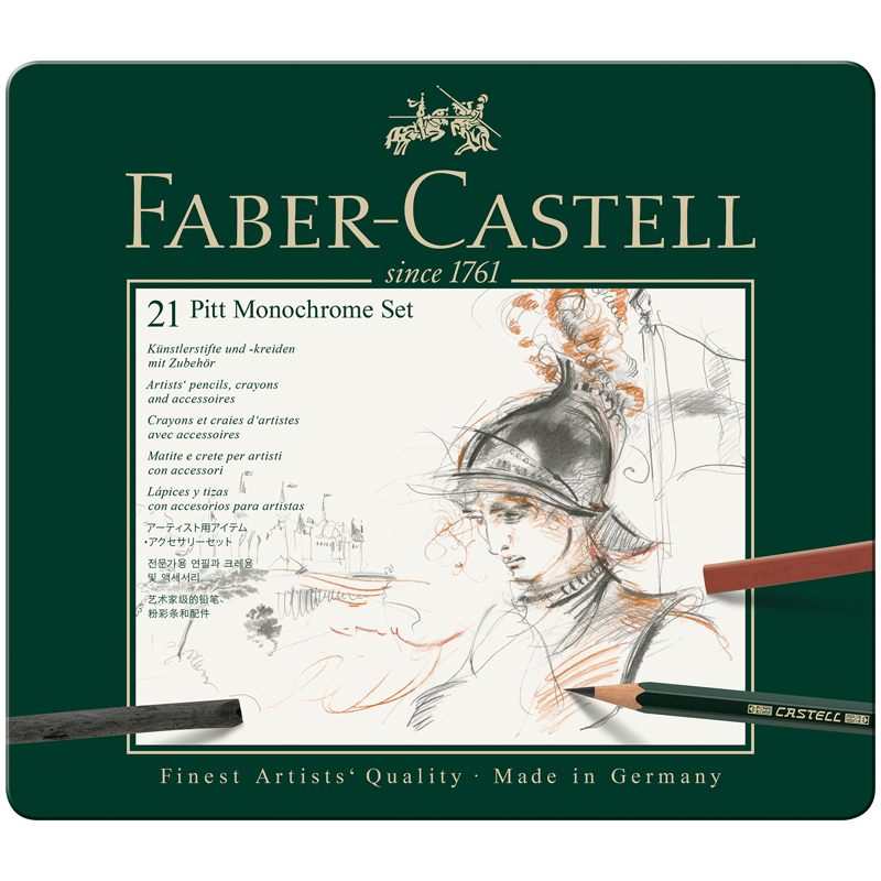 Набор художественных изделий Faber-Castell Pitt Monochrome, 21 предмет, метал. кор.