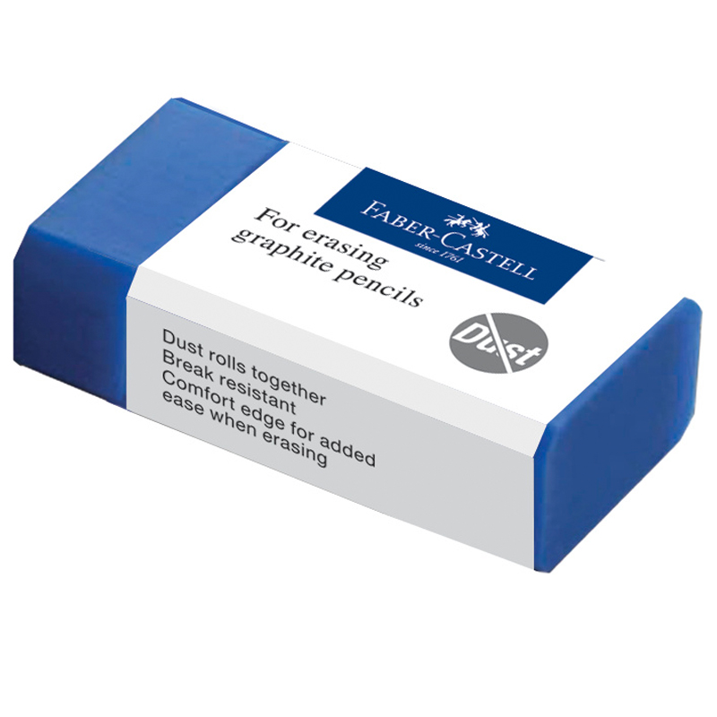 Ластик Faber-Castell Dust-Free, прямоугольный, картонный футляр, 45*22*13мм, синий