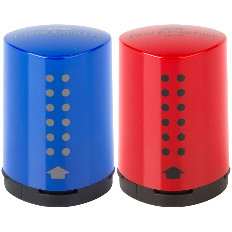 Точилка пластиковая Faber-Castell Grip 2001 Mini, 1 отверстие, контейнер, красная/синяя