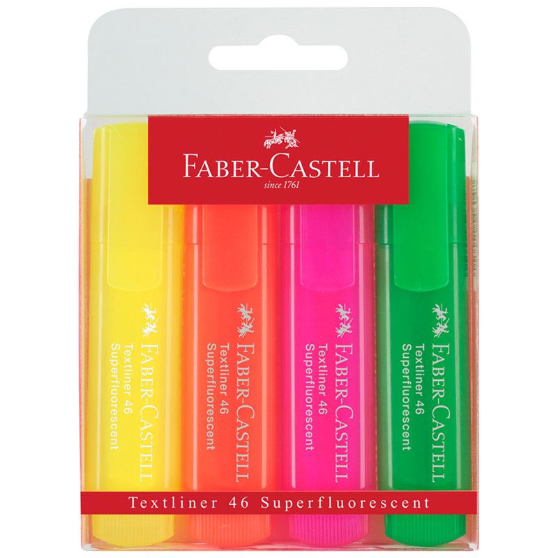 Набор текстовыделителей Faber-Castell 46 Superfluorescent 4 флуоресцентных цв., 1-5мм, пластик. уп