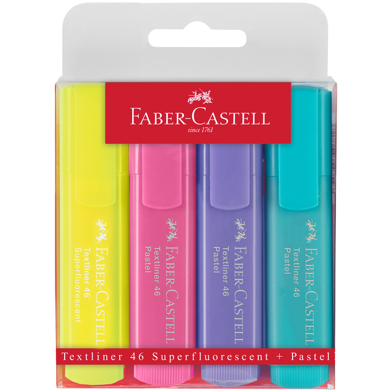 Набор текстовыделителей Faber-Castell 46 Superfluorescent+Pastel 2 флуоресц.цв.+2 пастел.цв., 1-5м