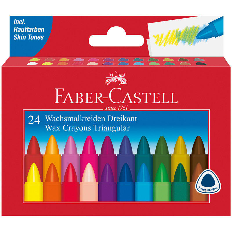 Мелки восковые Faber-Castell, 24 цв., трехгранные, картонная упаковка