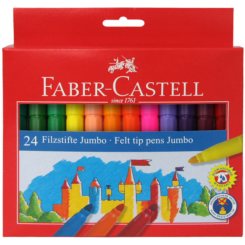 Фломастеры Faber-Castell  Замок Jumbo, 24цв., утолщенные,  смываемые, картон, европодвес