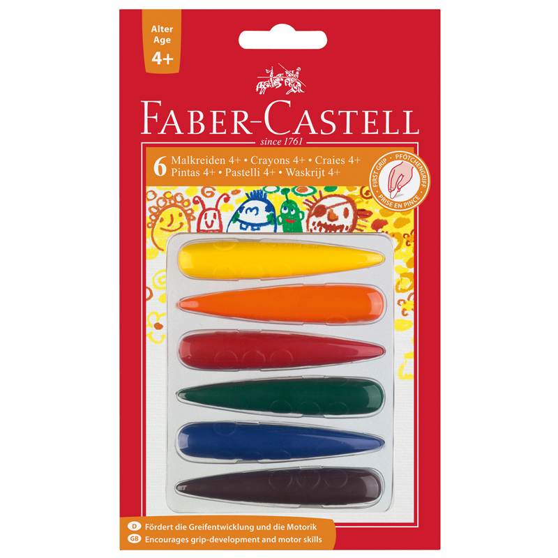 Мелки восковые Faber-Castell 06цв., фигурные, блистер, европодвес