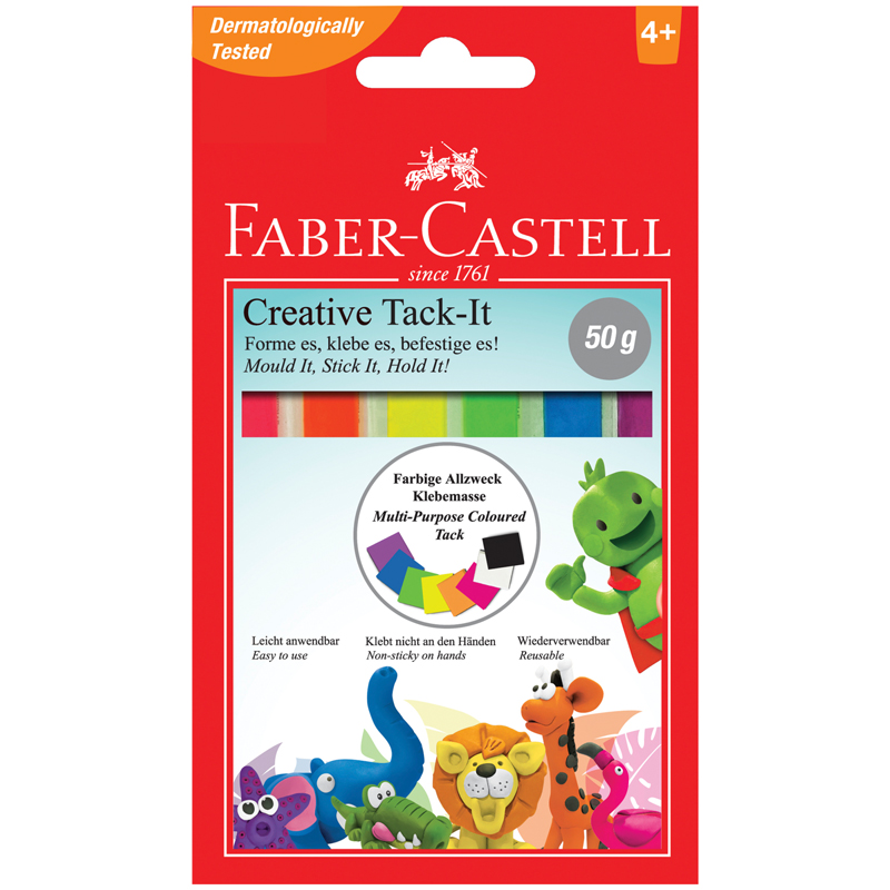 Масса для приклеивания Faber-Castell Tack-It Creative, 50г., цветная, картон. уп., европодвес