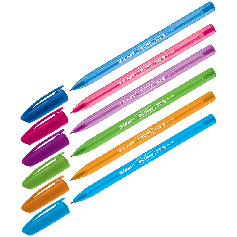 Ручка шариковая Luxor InkGlide 100 Icy синяя, 0,7мм, трехгран., корпус ассорти