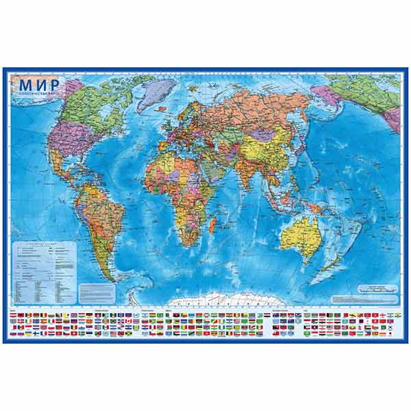 Карта Мир политическая Globen, 1:28млн., 1170*800мм, интерактивная, с ламинацией, в тубусе