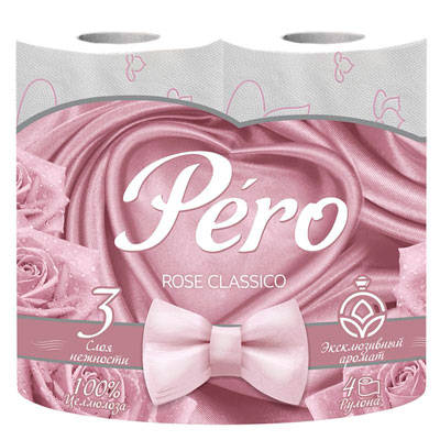 Бумага туалетная Pero Rose Classico трехслойная, 4 шт
