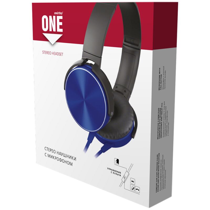Наушники с микрофоном Smartbuy One, 2,5м, синий