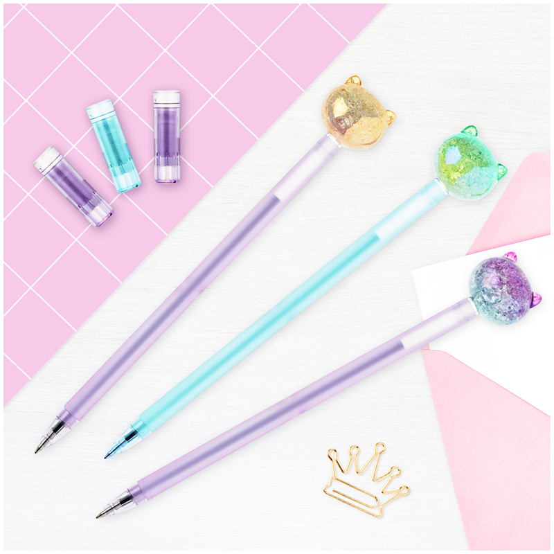 Ручка шариковая MESHU Cute Cats синяя, 0,7мм, перламутр, софтач, ассорти
