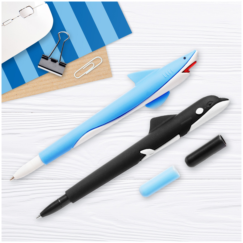 Ручка шариковая MESHU Shark Whale синяя, 0,7мм, софтач, ассорти