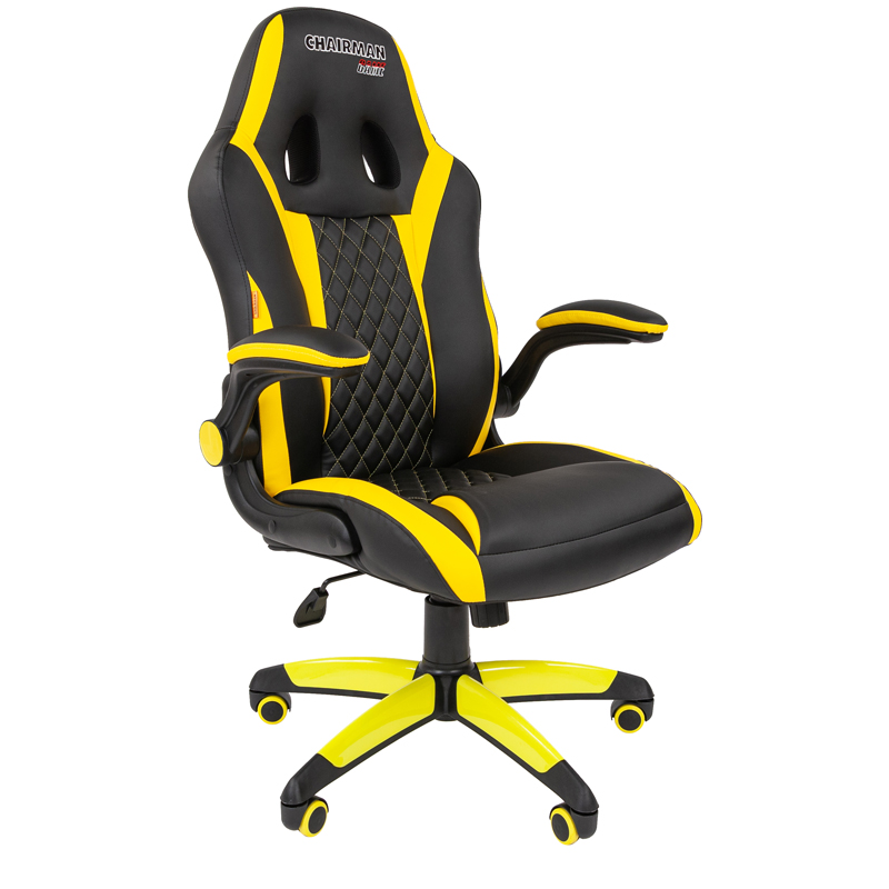 Кресло игровое Chairman Game 15, экокожа черная/желтая, механизм качания, откидные подлокотники