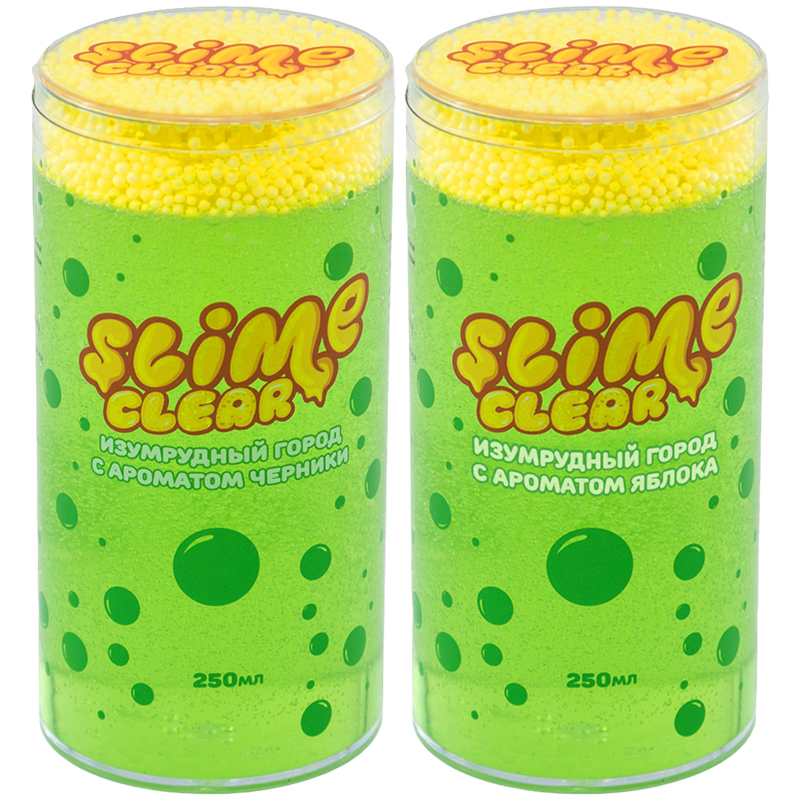 Слайм Slime Clear-slime. Изумрудный город, зеленый, с пенопласт. шариками, аромат ассорти, 250г
