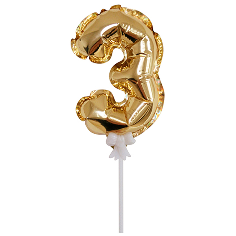 Воздушный шар,  самодув, 18см ПатиБум Цифра 3, фольгированный, золотой