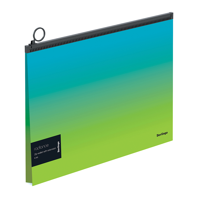 Папка-конверт на молнии с расширением Berlingo Radiance, 180мкм, голубой/зеленый градиент