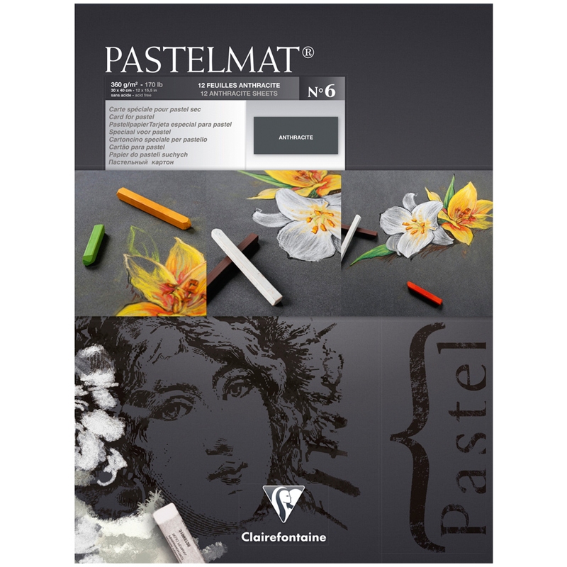 Альбом для пастели 12л. 300*400мм на склейке Clairefontaine Pastelmat, 360г/м2, бархат, антрацит