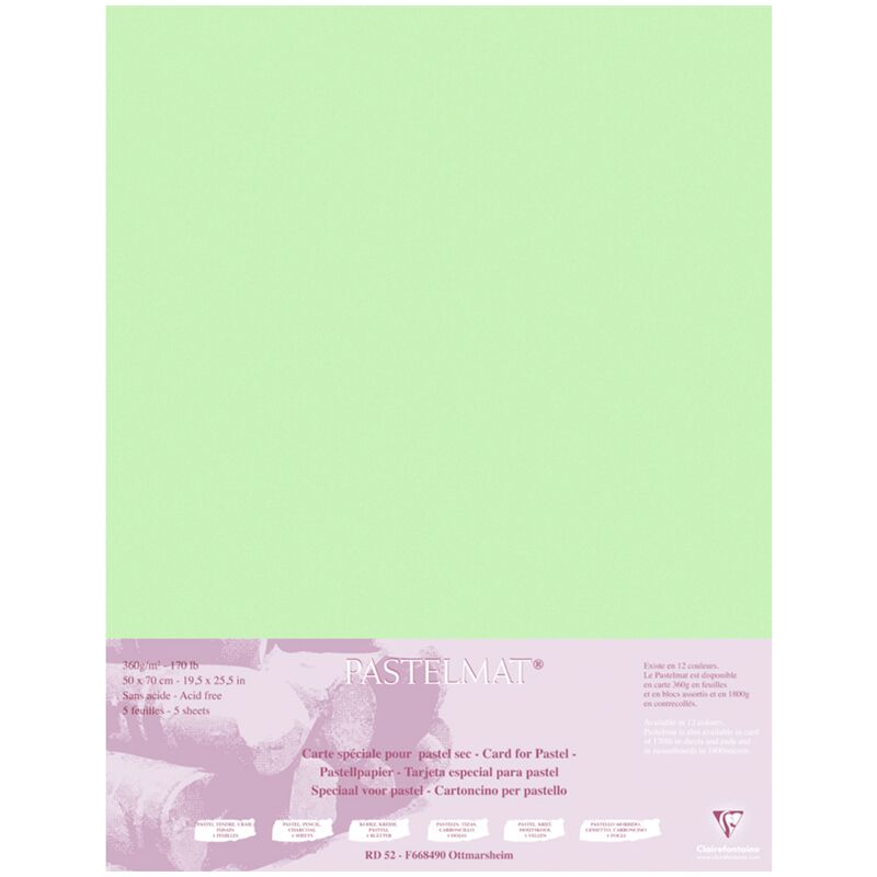 Бумага для пастели 5л. 500*700мм Clairefontaine Pastelmat, 360г/м2, бархат, светло-зеленый