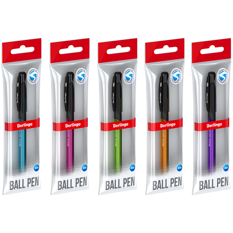 Ручка шариковая Berlingo Color Zone stick синяя, 0,7мм, прорезиненный корпус ассорти, пакет