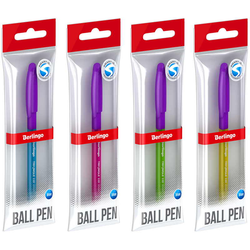 Ручка шариковая Berlingo Triangle 110 Color синяя, 0,7мм, грип, корпус ассорти, пакет