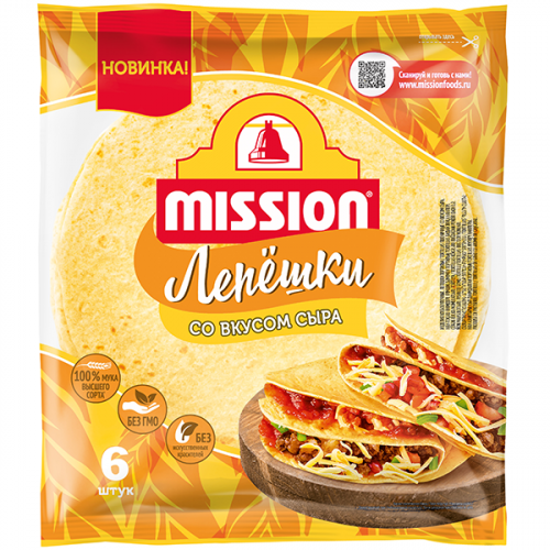Лепешки пшеничные Mission Со вкусом сыра, 20см, 6 шт, 250 г