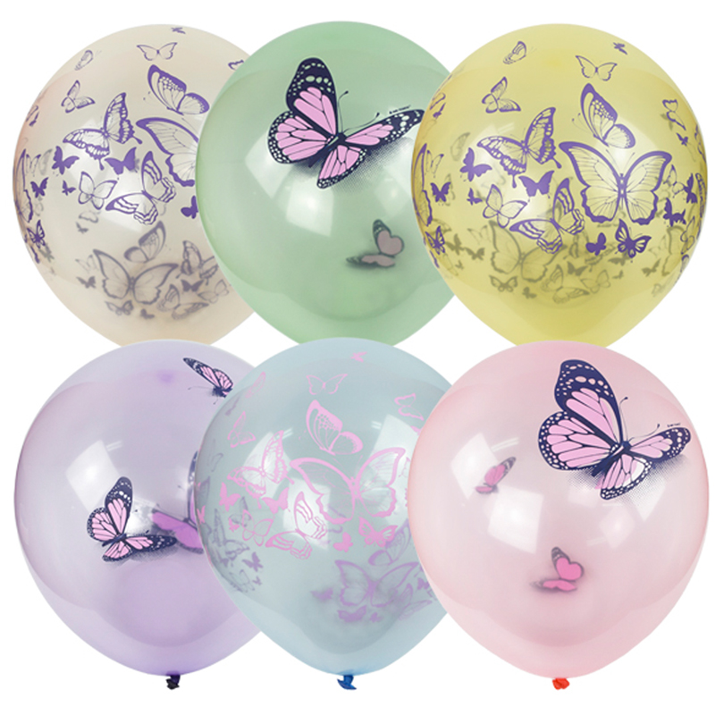 Воздушные шары,   25шт., М12/30см, ПатиБум Кристалл Bubble. Бабочки, пастель+декоратор, ассорти, европодвес