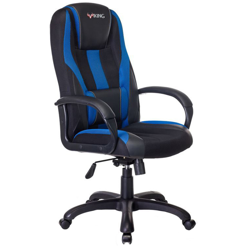 Кресло игровое ZOMBIE 9/BL+BLUE, PL, ткань/экокожа черный/голубой, топ-ган (до 180кг)