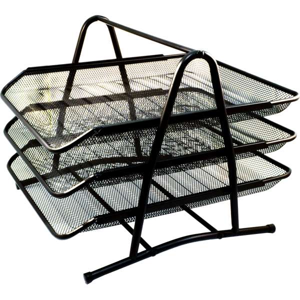 Лоток для бумаг 3-x секционный "deVENTE" размер 35x29,5x26,7 см, сетчатая металлический, черный