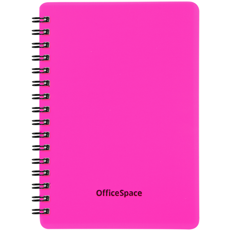 Записная книжка А6 60л. на гребне OfficeSpace Neon, розовая пластиковая обложка