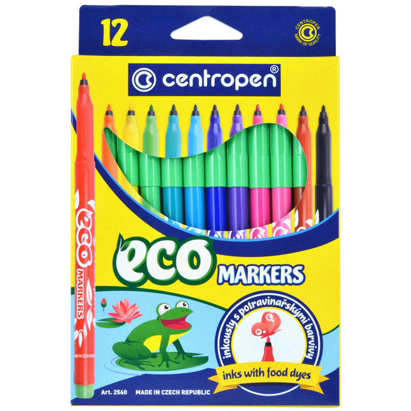 Фломастеры Centropen ECO Markers, 12цв., трехгранные, смываемые, картон., европодвес