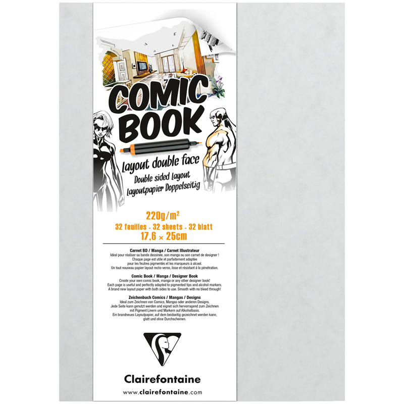 Скетчбук для маркеров 32л. 176*250мм, на склейке Clairefontaine Comic book, 220 г/м2