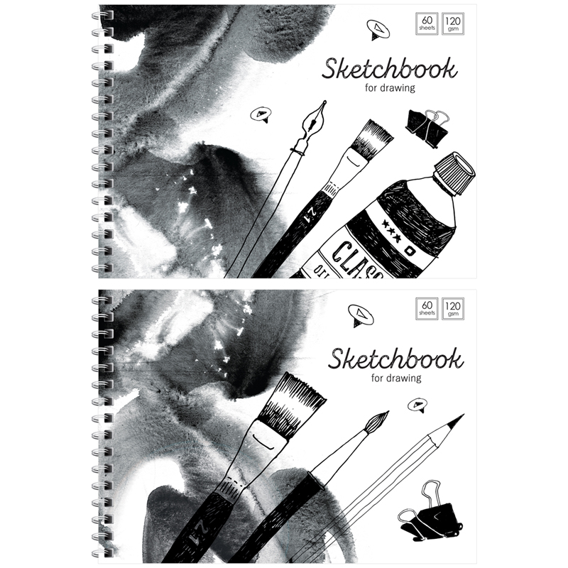 Скетчбук-блокнот 60л. А5 на гребне ArtSpace Black/white mood, 120г/м2