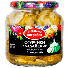 Огурчики Валдайский погребок Валдайские закусочные с зеленью, 500 мл