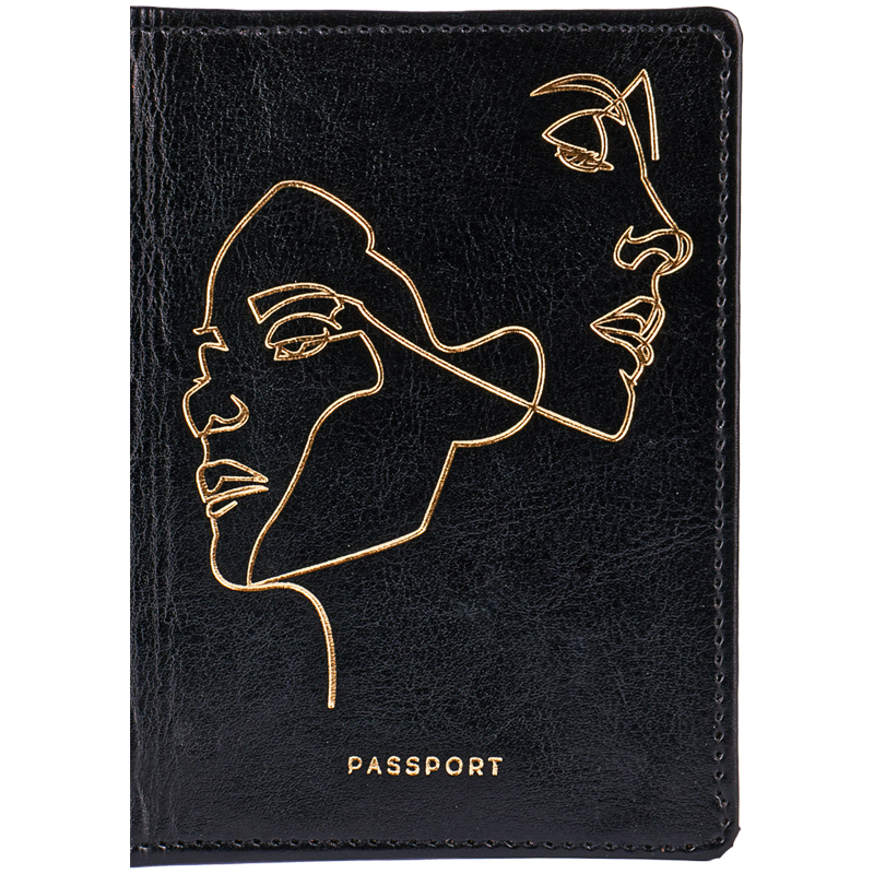 Обложка для паспорта OfficeSpace Life line, кожзам гладкий, черный, тиснение фольгой