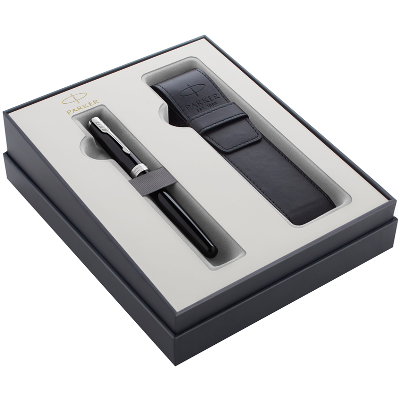 Набор Parker Sonnet Black CT: ручка перьевая 1,0мм и чехол из экокожи, подарочная упаковка