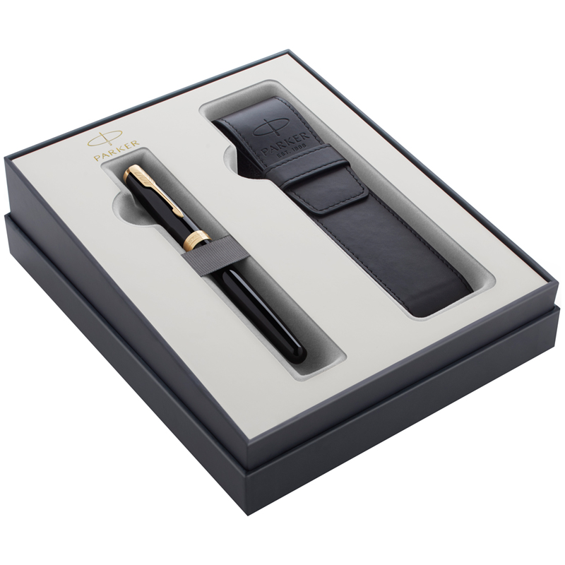 Набор Parker Sonnet Black GT: ручка перьевая 1,0мм и чехол из экокожи, подарочная упаковка