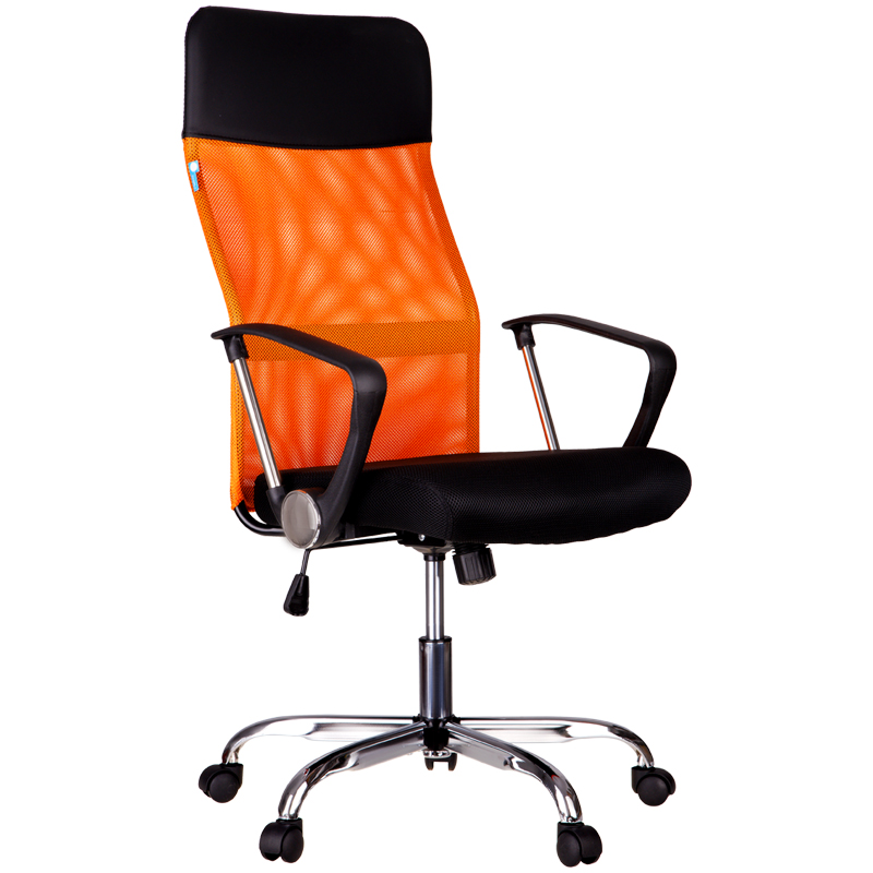 Кресло руководителя Helmi HL-E16 Content, ткань/сетка/экокожа черная/оранжевая, хром